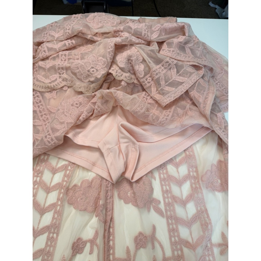 GB Gianni Bini Pink Lace Floral Embroidered Maxi Dress Romper Lining XS Boho - Picture 12 of 16